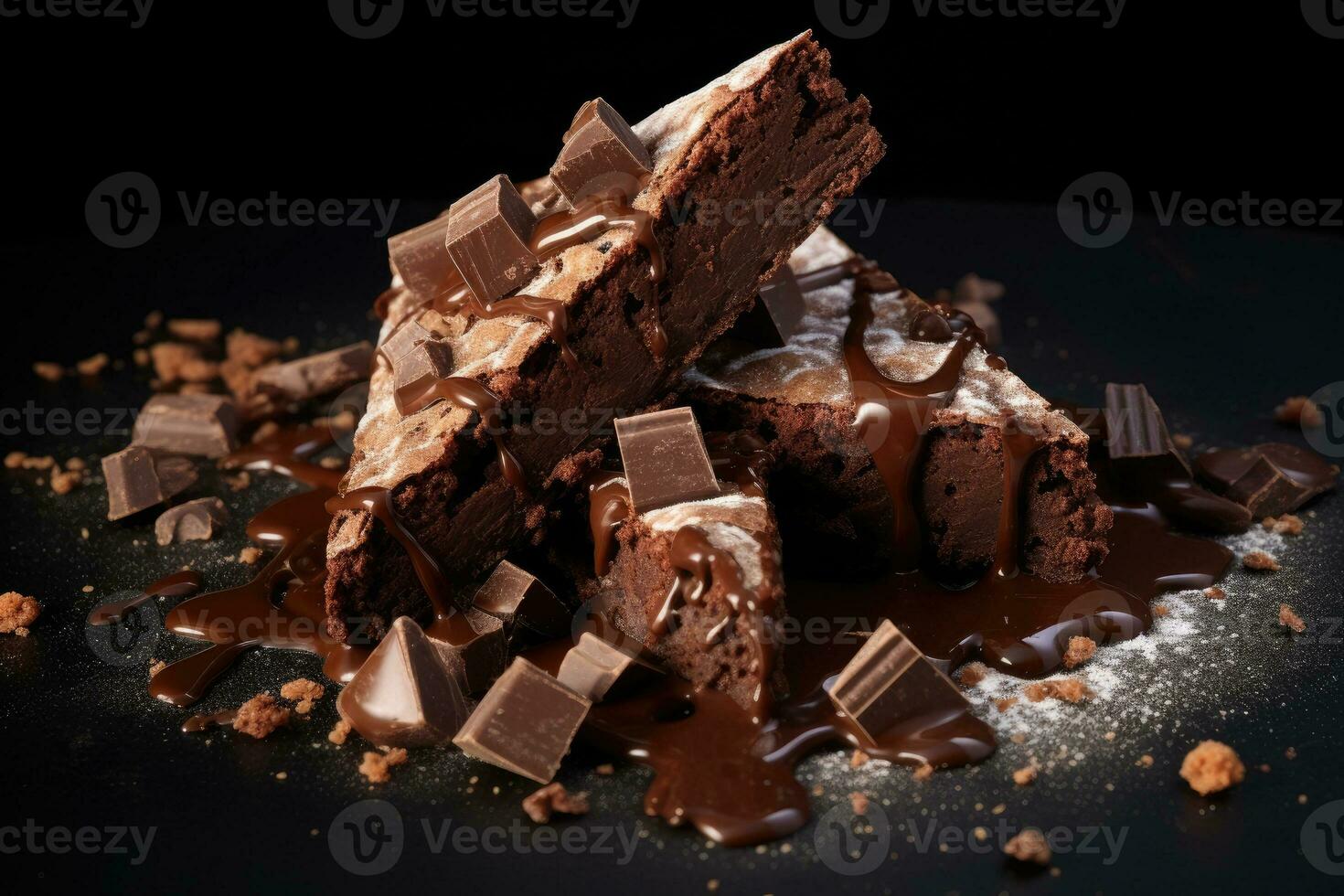 AI generated Triangular chocolate brownie with nougat chunks. photo