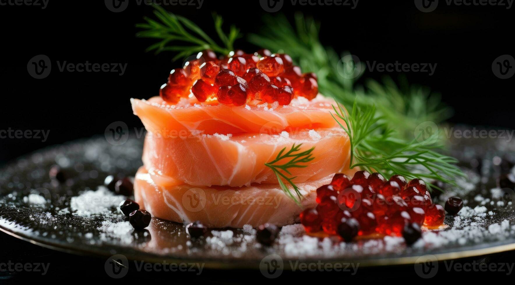 AI generated Salmon served and caviar on ice photo