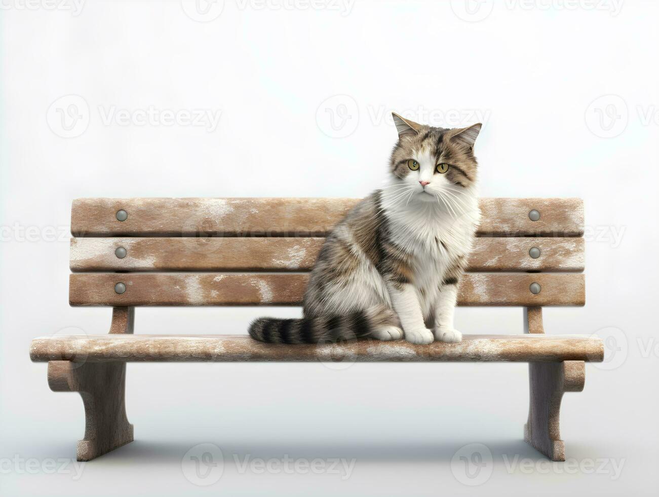 AI generated Cute cat sitting on a bench in the garden. photo