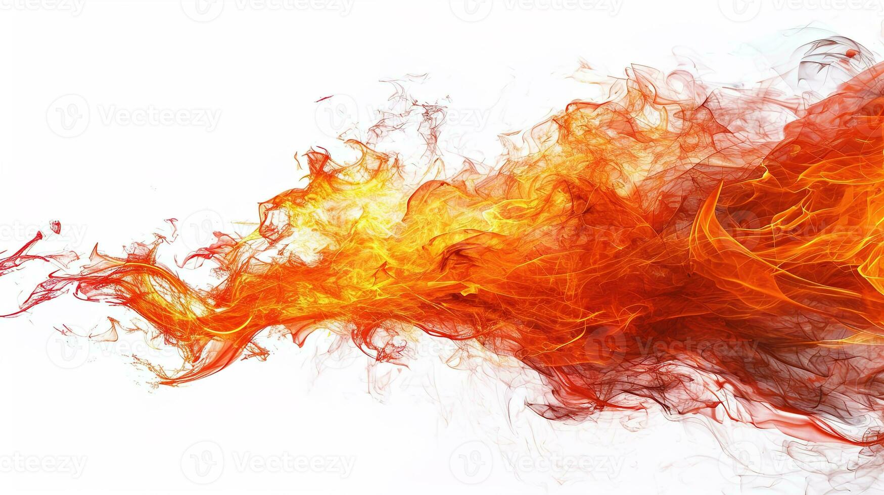 AI generated Bright orange and yellow fire flame, sharply contrasted against white - a symbol of power, heat, and natural energy, ideal for abstract and environmental themes photo