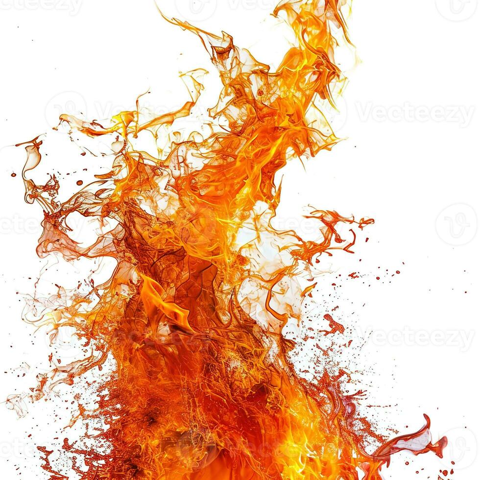 AI generated Bright orange and yellow fire flame, sharply contrasted against white - a symbol of power, heat, and natural energy, ideal for abstract and environmental themes photo