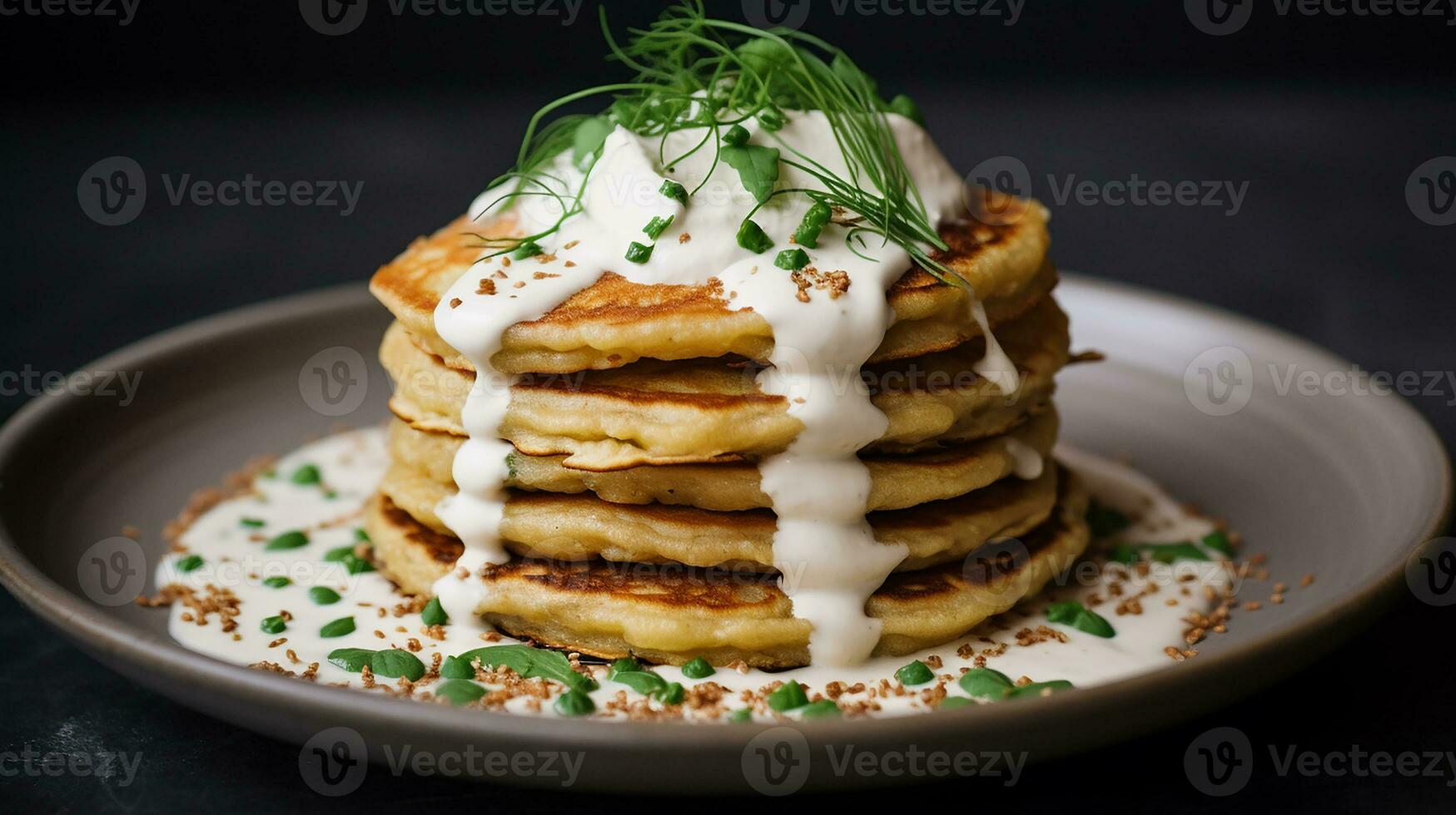 AI generated Quinoa pancakes with sour cream photo