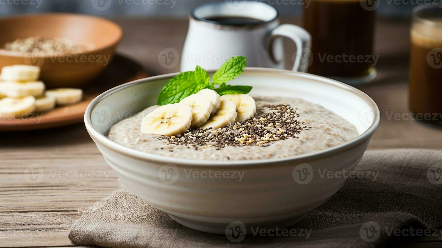 AI generated Buckwheat porridge with banana photo
