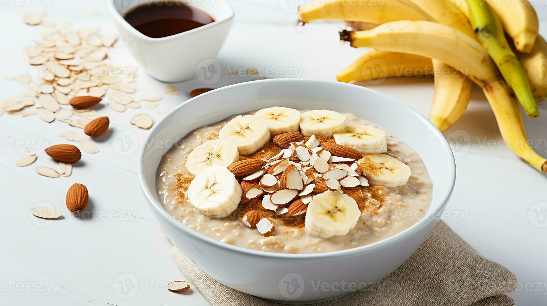 AI generated oat porridge with almonds peanut butter photo