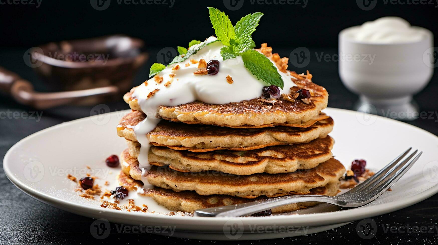 AI generated Quinoa pancakes with sour cream photo