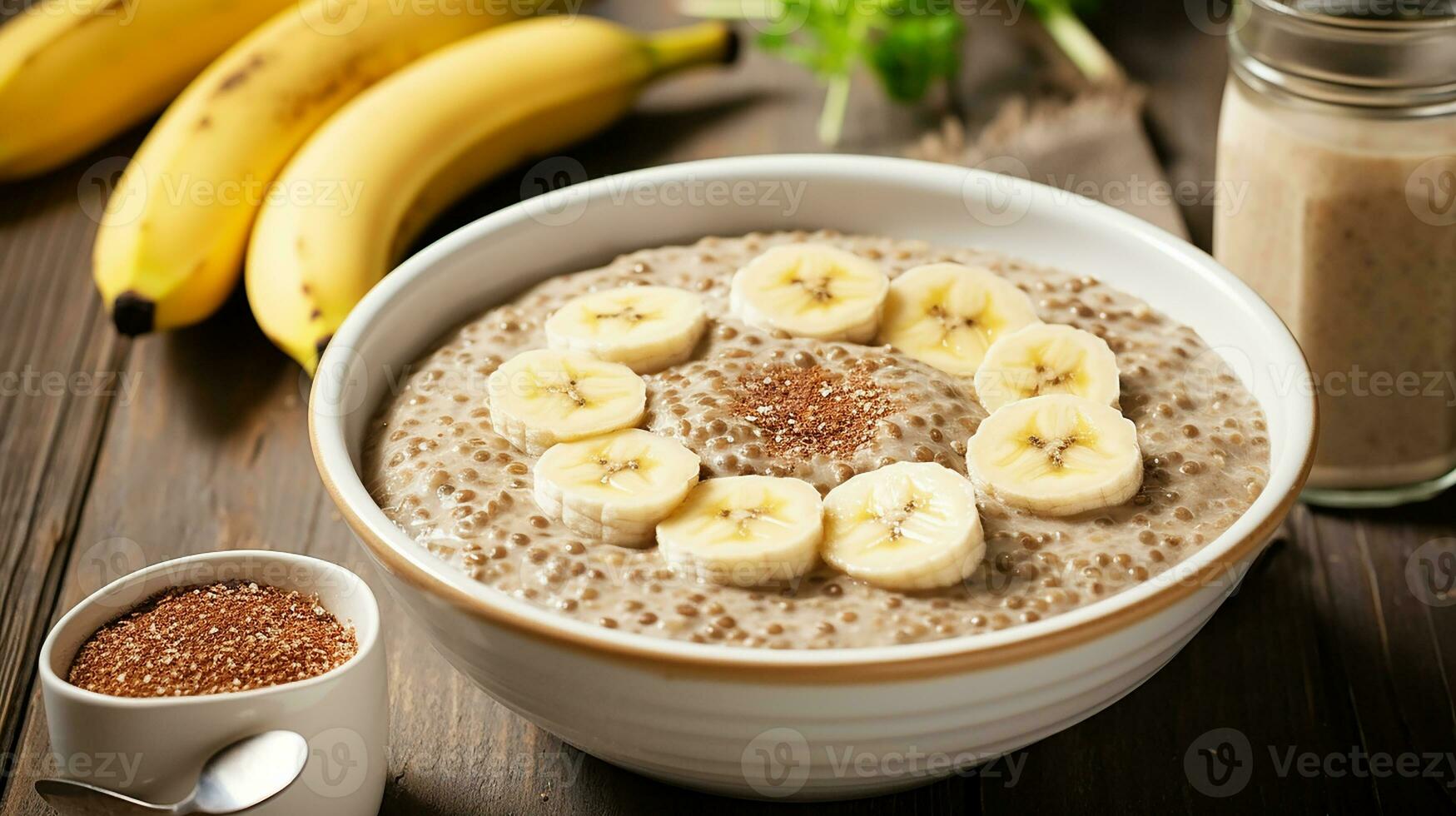AI generated Buckwheat porridge with banana photo