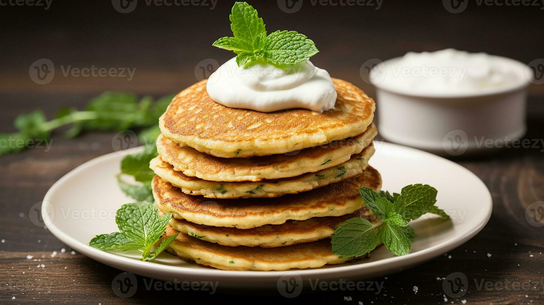 AI generated Quinoa pancakes with sour cream photo