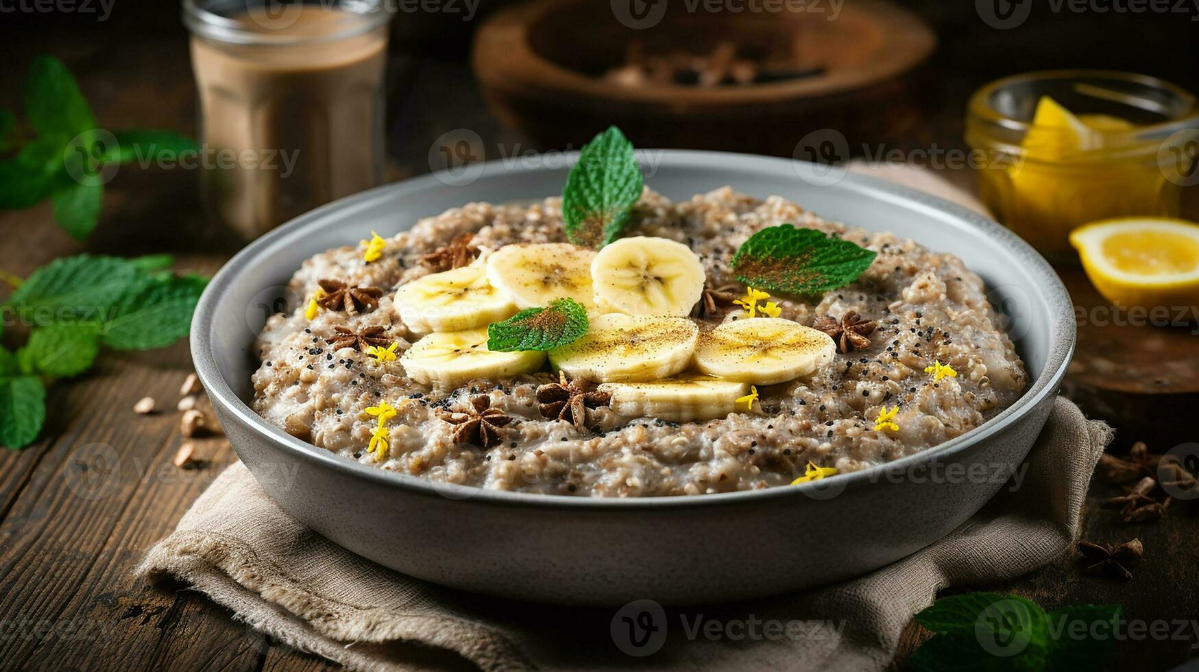 AI generated Buckwheat porridge with banana photo