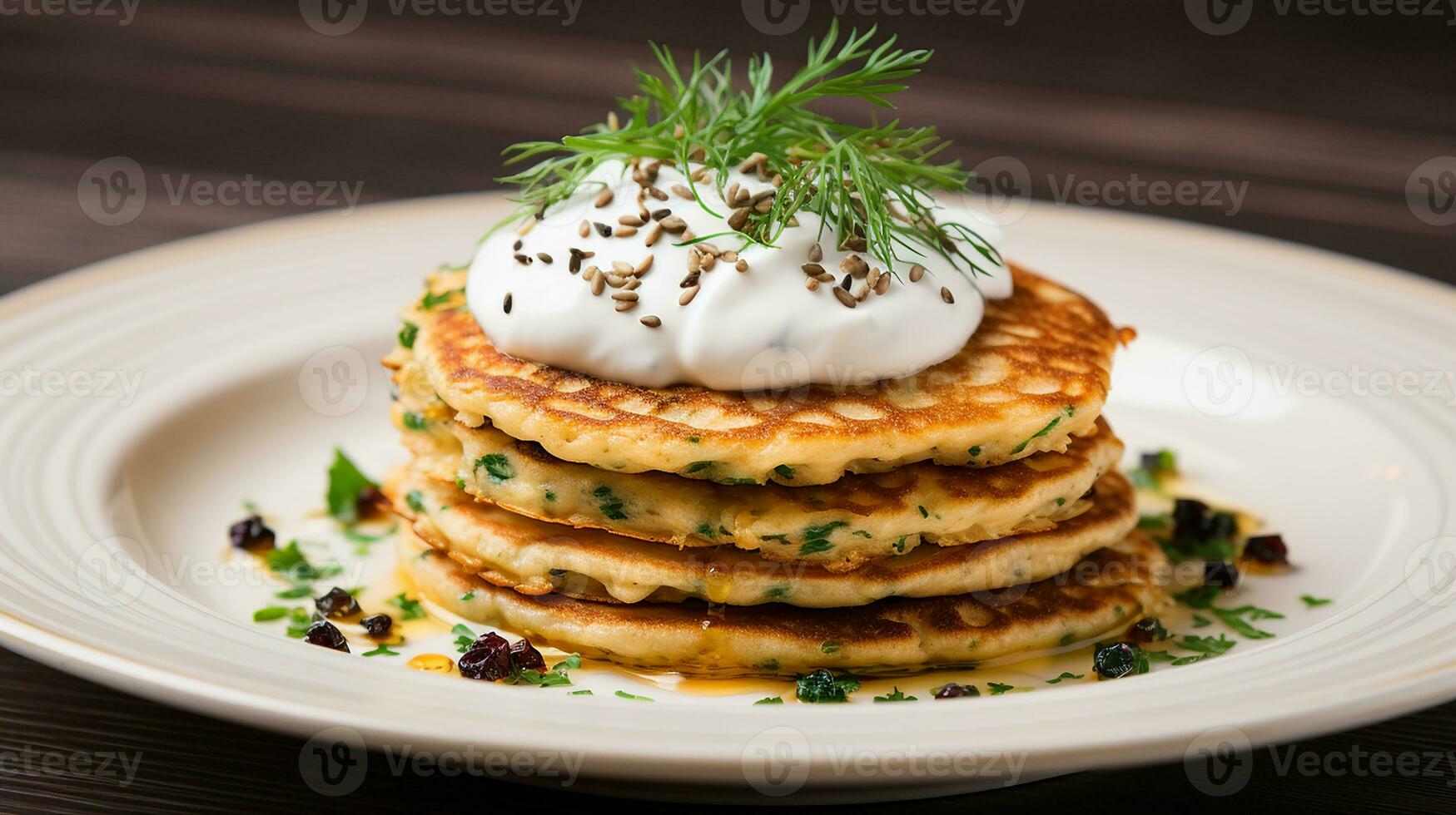AI generated Quinoa pancakes with sour cream photo