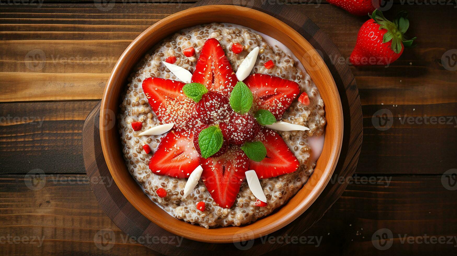 AI generated Buckwheat porridge with strawberries photo
