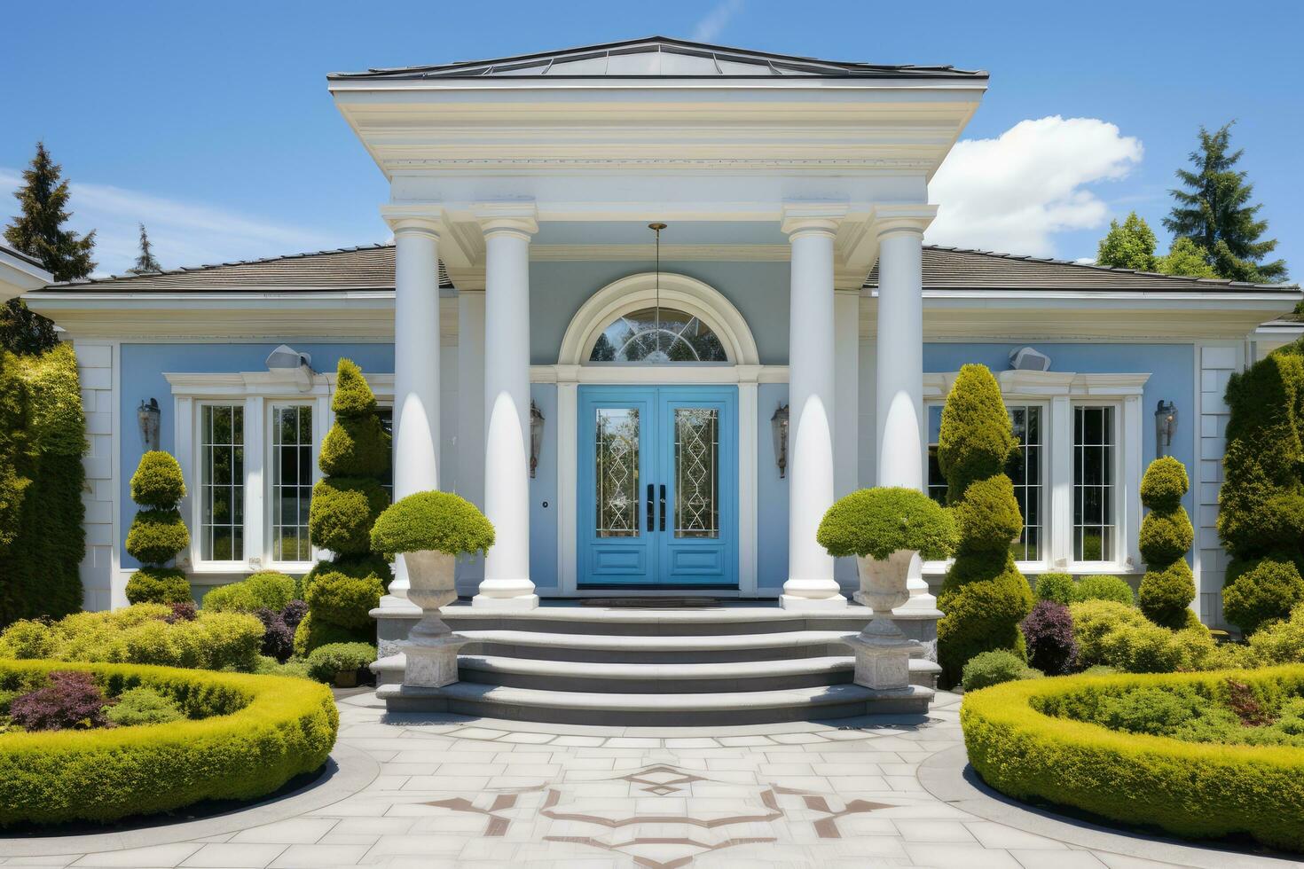 AI generated house front view real estate photo