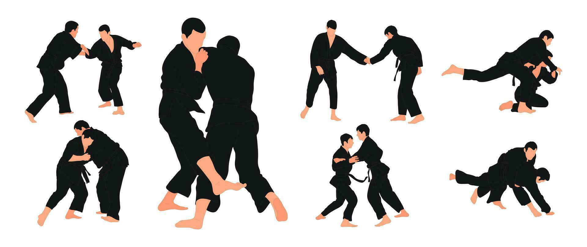 Line sketch judoist, judoka, athlete duel, fight, judo, sport figure, isolated vector