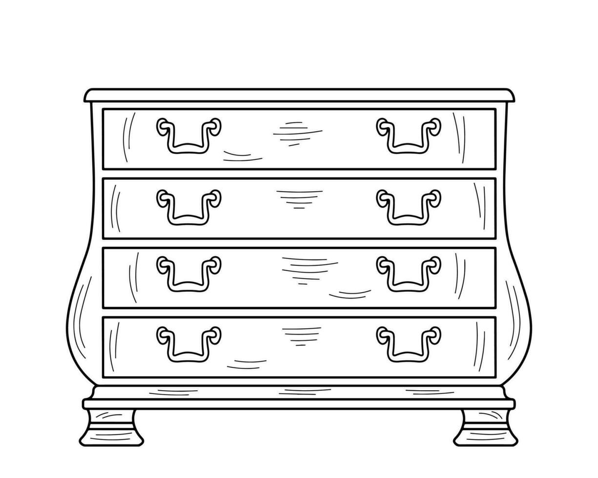 Sketch of a chest of drawers, dresser. Design piece of furniture for storage. Isolated vector