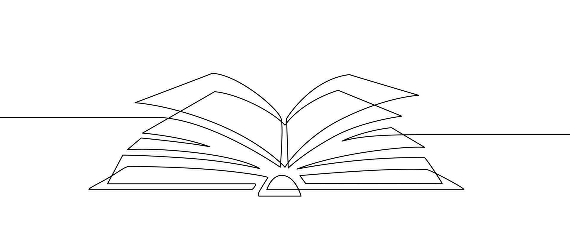 One line book. Learning and studying, library concept. Continuous line art vector education and knowledge sketch linear illustration