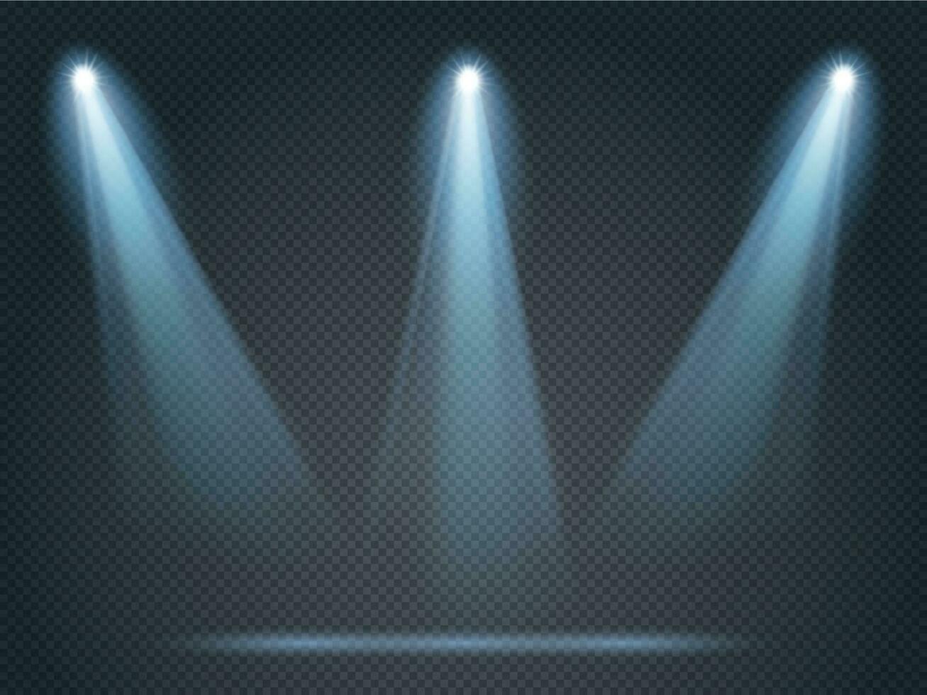 Floodlight shining with white light on corners and middle for stage, scene or podium. Illumination from projector vector