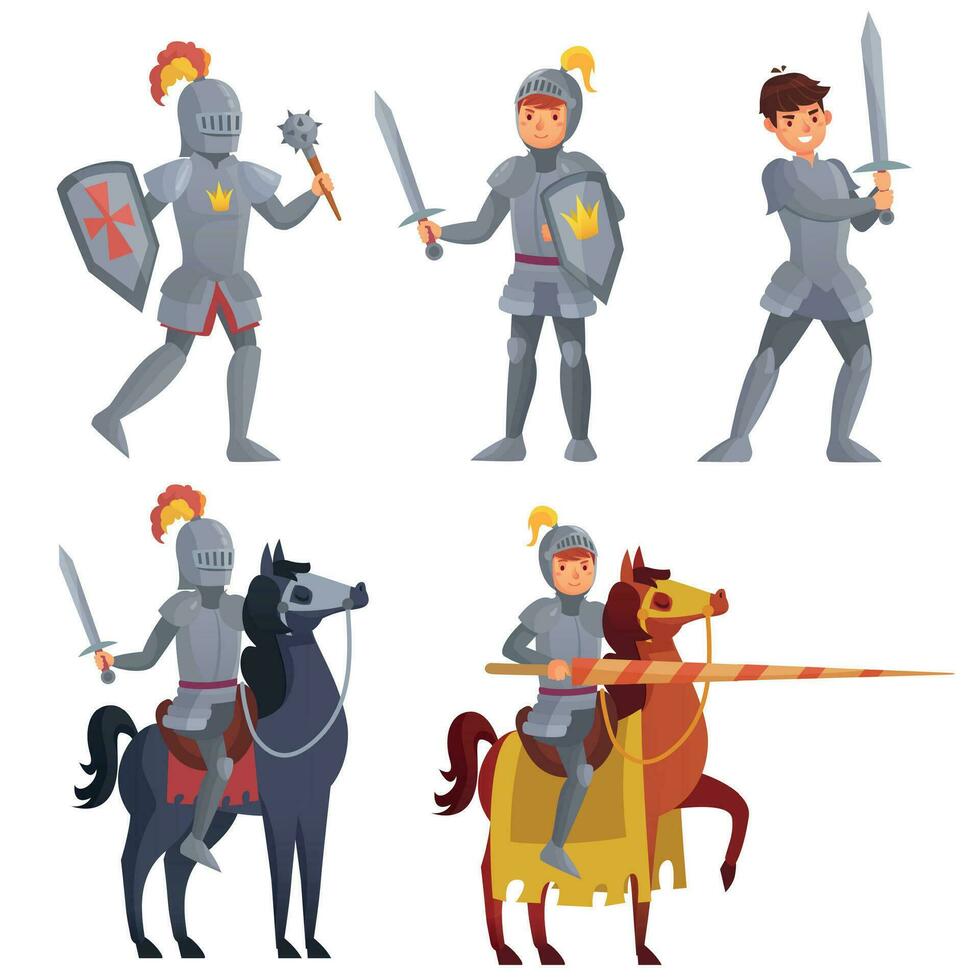 Medieval khight holding sword, royal knight with lance on horseback vector