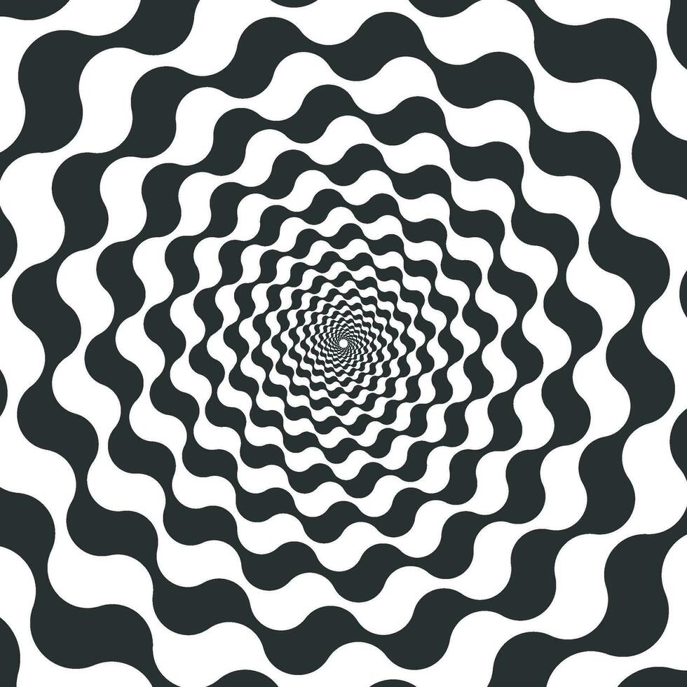 Abstract swirled silhouette. Swirl circle creating illusion, deceptive motion. Black, white spin for hypnosis vector