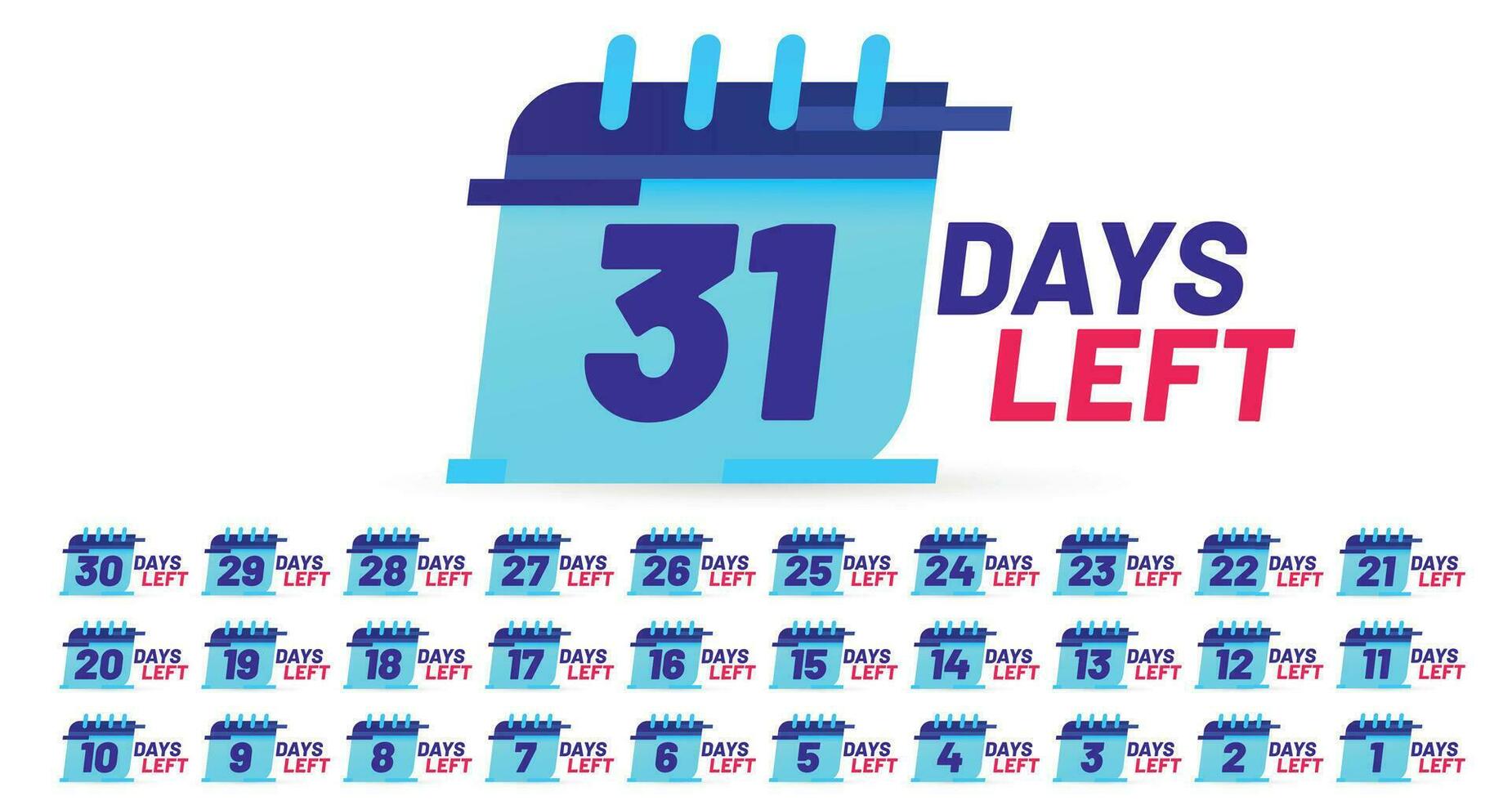 Days number left badges, countdown sticker design. Calendar page with date for product promotion, limited time vector