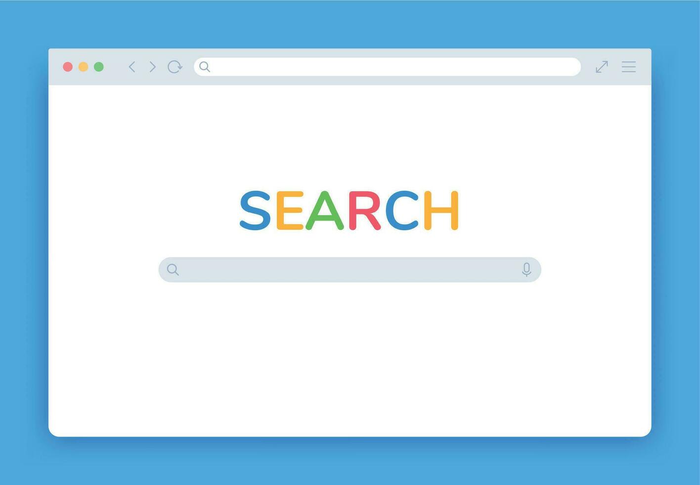 Internet search window. Browser search engine page, blank website tab, searching screen panel homepage isolated flat vector template