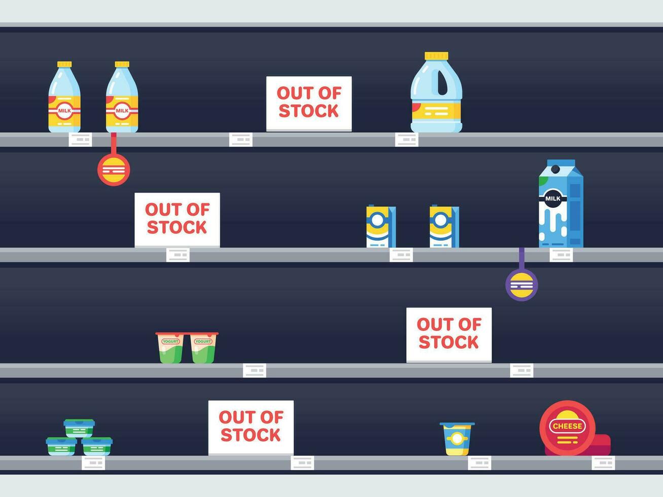 Supermarket shelf interior with sold out products vector