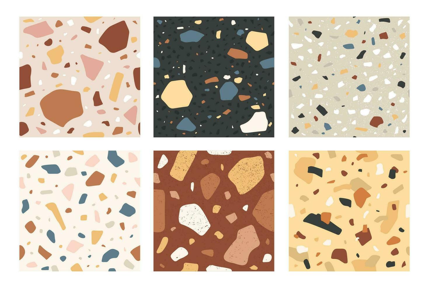 Terrazzo seamless pattern. Veneziano italian stone mosaic composite texture, decorative tile. Granite flooring textured sample, vector set