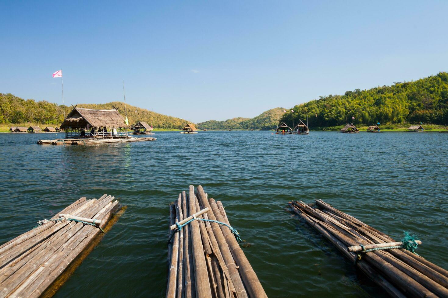 Raft of wooden in dam photo