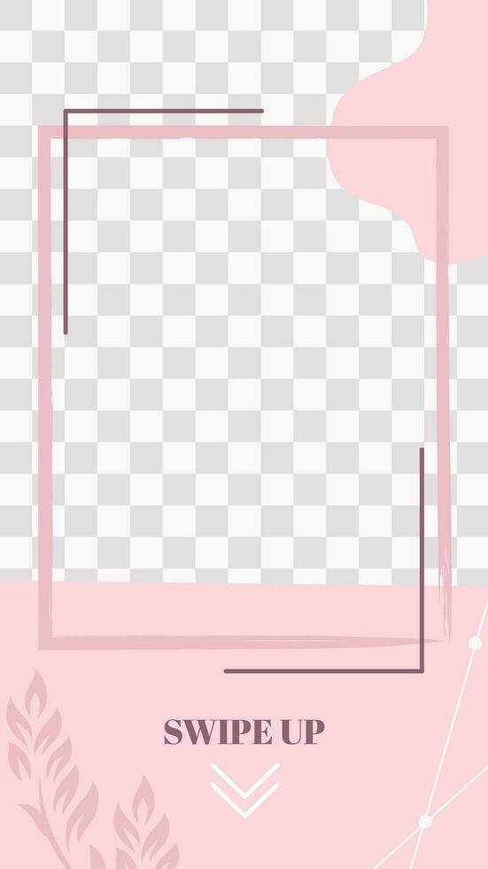 Pink floral story. Cute abstract swipe up social media story template vector