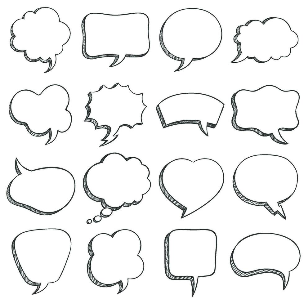 Sketch speech bubble. Empty comic speech bubbles different shapes for message, dialog balloons and cloud, outline doodle style vector set