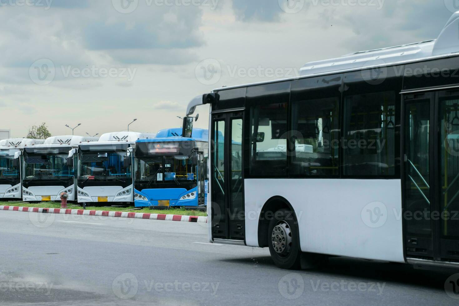 Bus stop at station in terminal photo