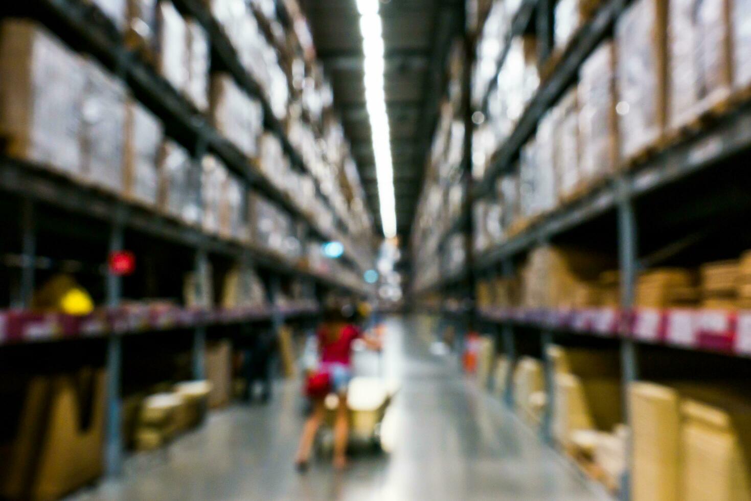 Blur of storage shelf in warehouse photo