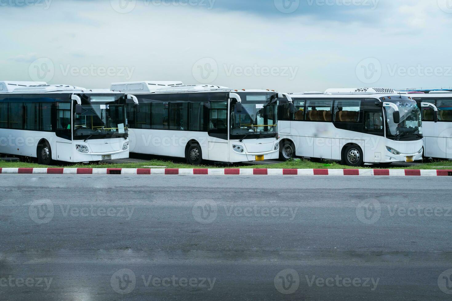 Bus stop at station in terminal photo