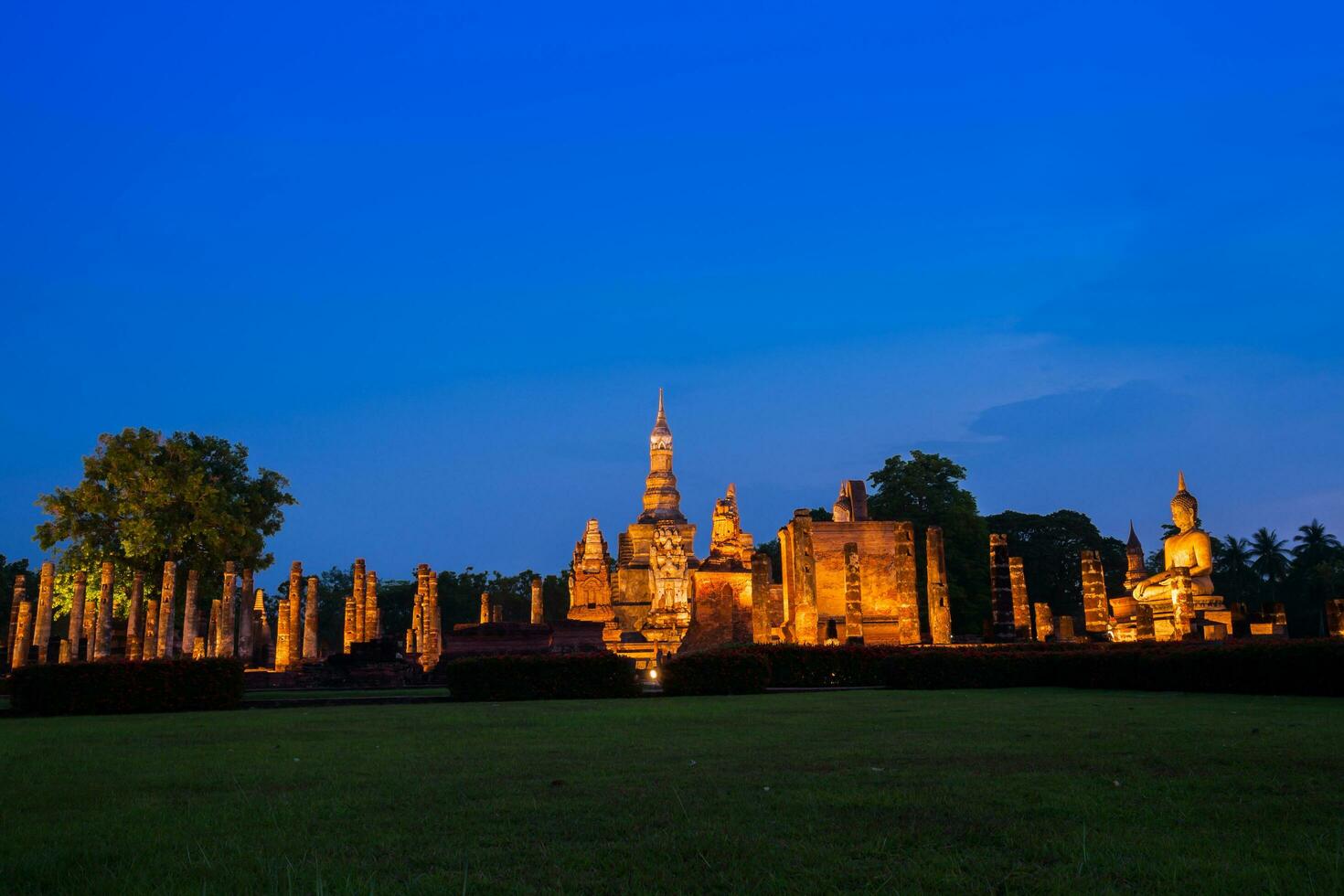 Thai stone castle a historical park at night time photo