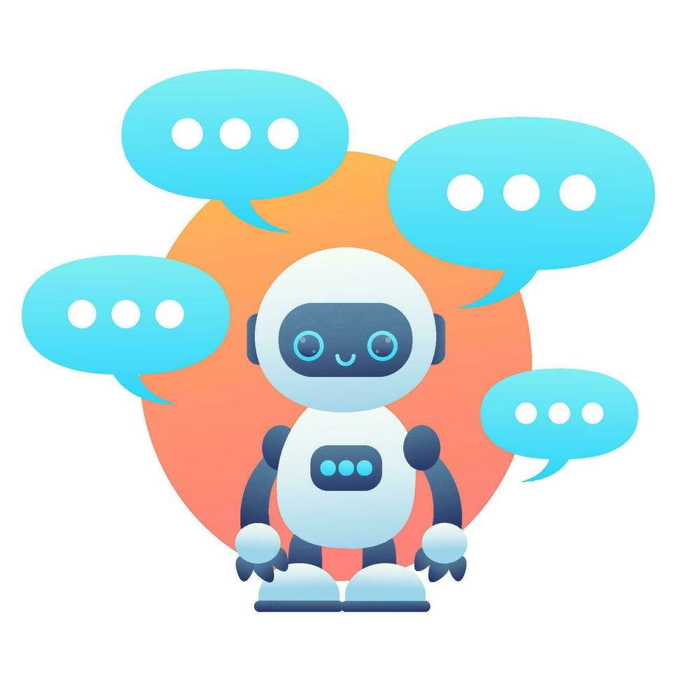 chatbot concepto. ai robot asistente, en línea cliente apoyo. plano dibujos animados estilo. vector ilustración