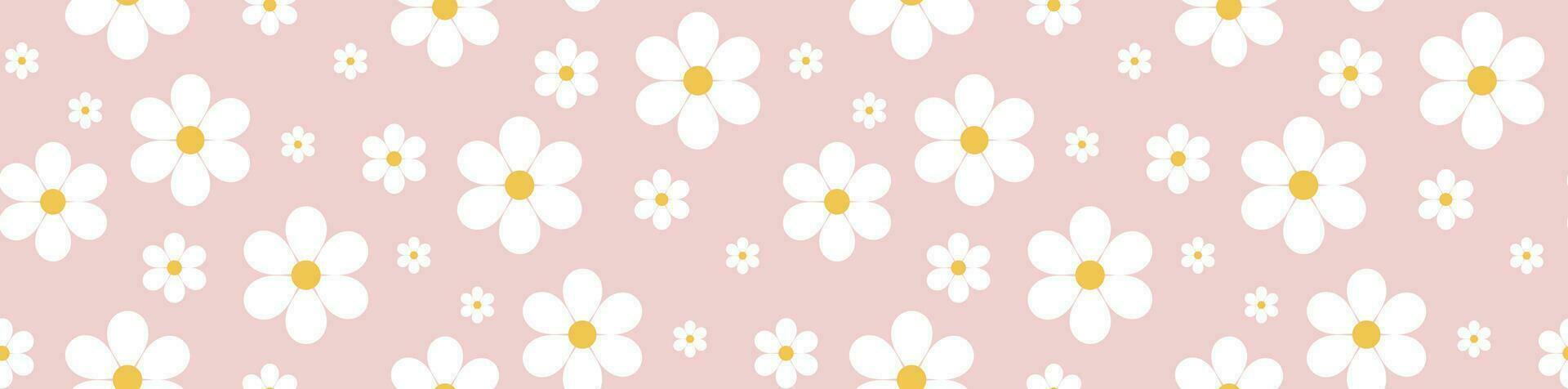 Seamless pattern with chamomile flowers on pink background. Vector. vector