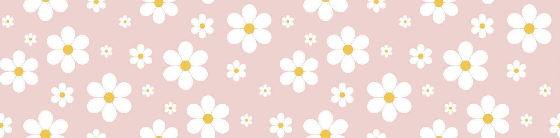 Seamless pattern with chamomile flowers on pink background. Vector. vector