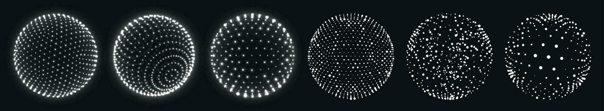 resumen cuadrícula esfera. realista 3d globos conjunto con puntos y red o estructura metálica para educación o Ciencias vector