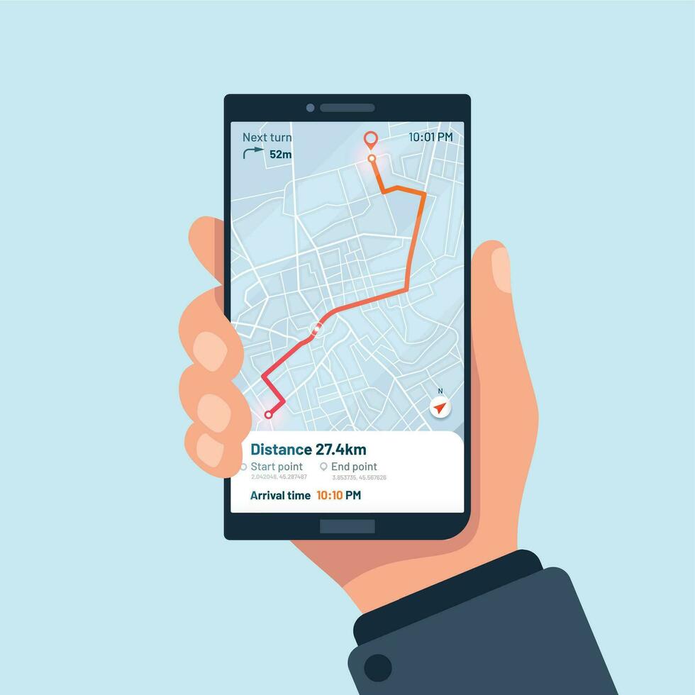 Smartphone navigation app. Vector gps mobile application