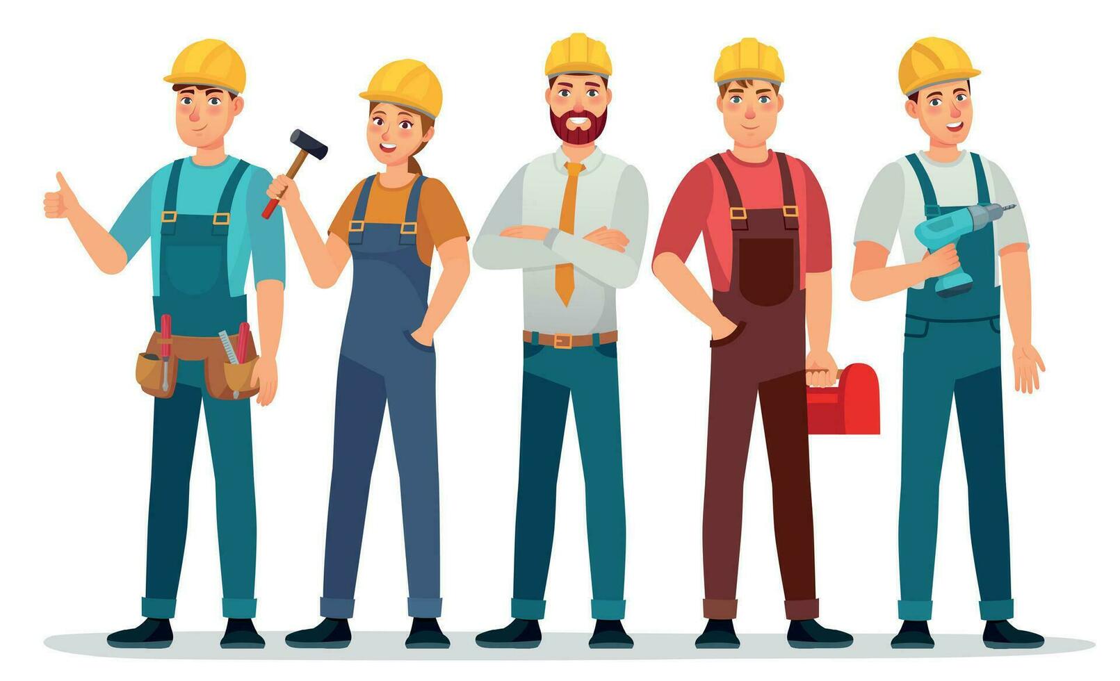 industrial trabajadores profesional técnico, mecánico ingeniero con casco y profesionales experto grupo dibujos animados vector ilustración