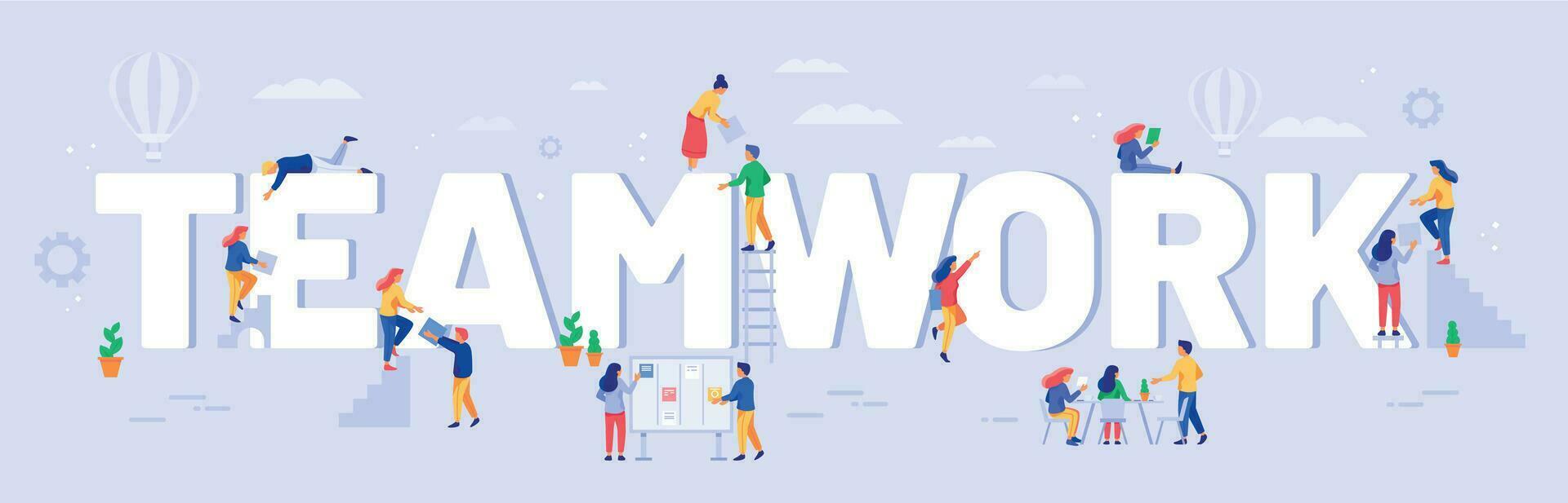 Teamwork illustration, team work communication and partnership vector