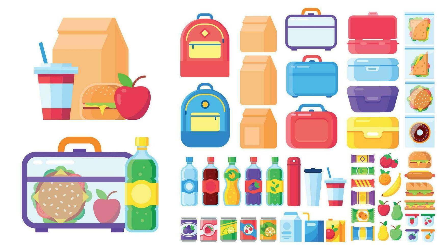 Lunch box constructor. Food for lunchbox isolated vector