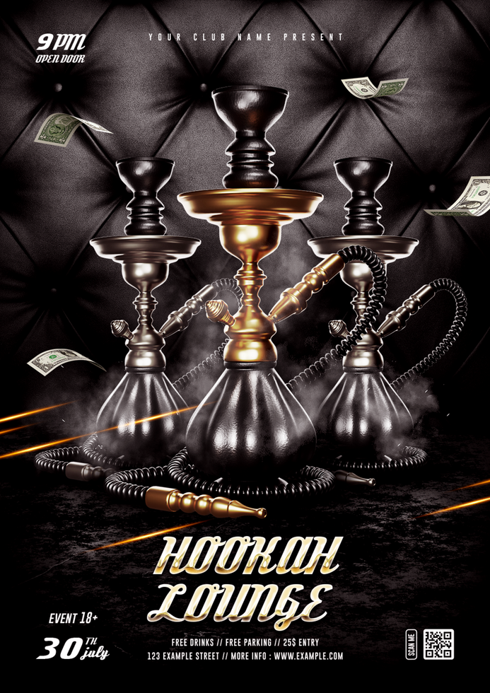 Hookah lounge flyer template psd