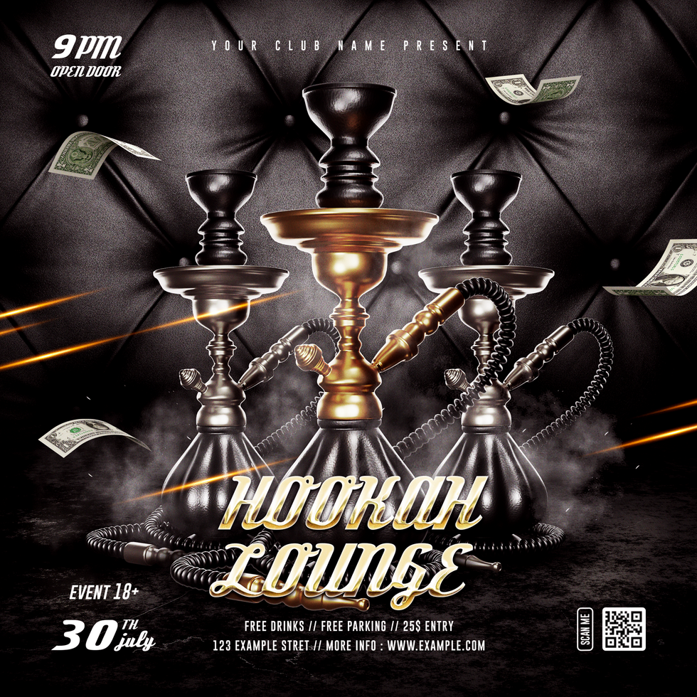 Hookah lounge flyer social media template psd