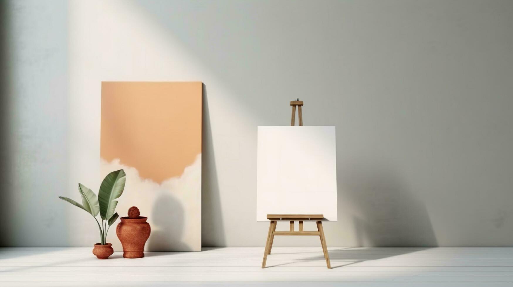 AI generated White canvas for mockup with blurred brick wall room interior photo