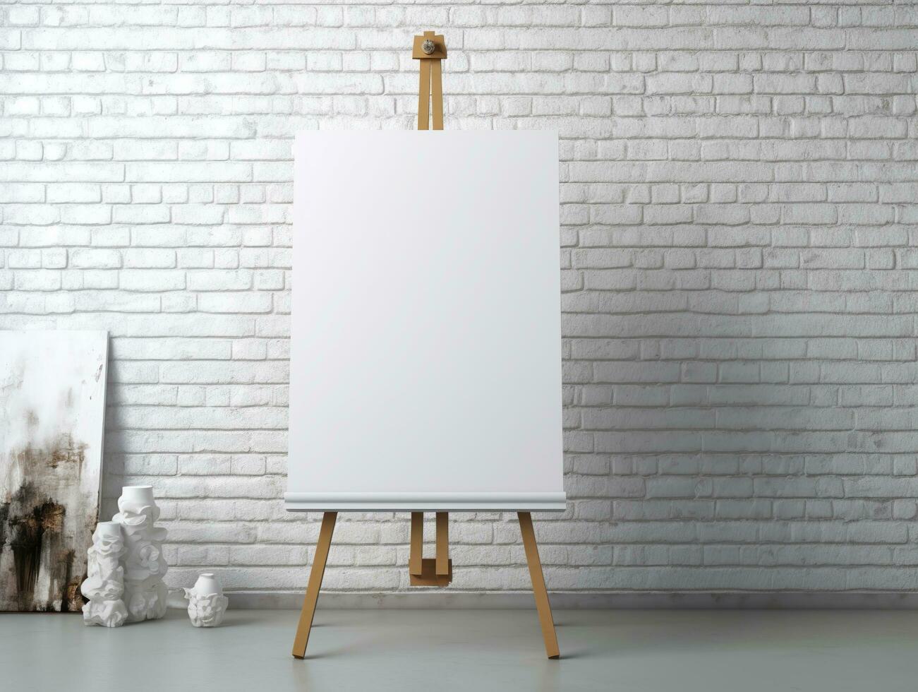 AI generated White canvas for mockup with blurred brick wall room interior photo