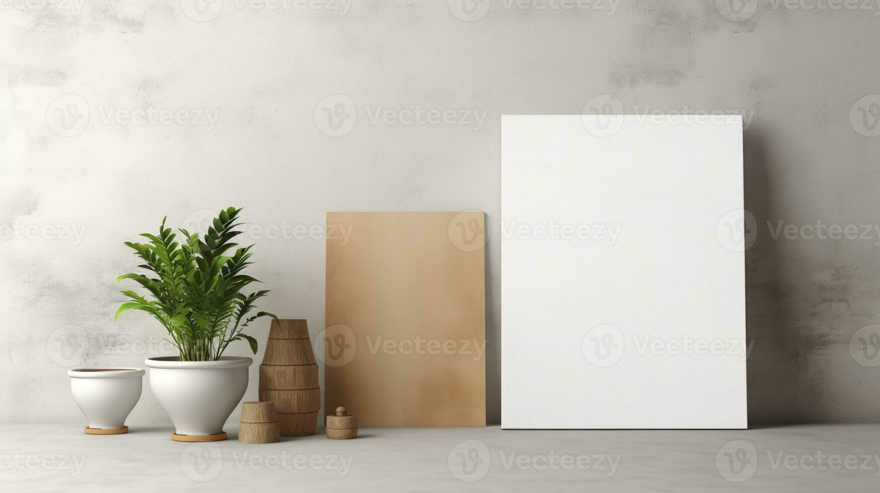 AI generated White canvas for mockup with blurred brick wall room interior photo