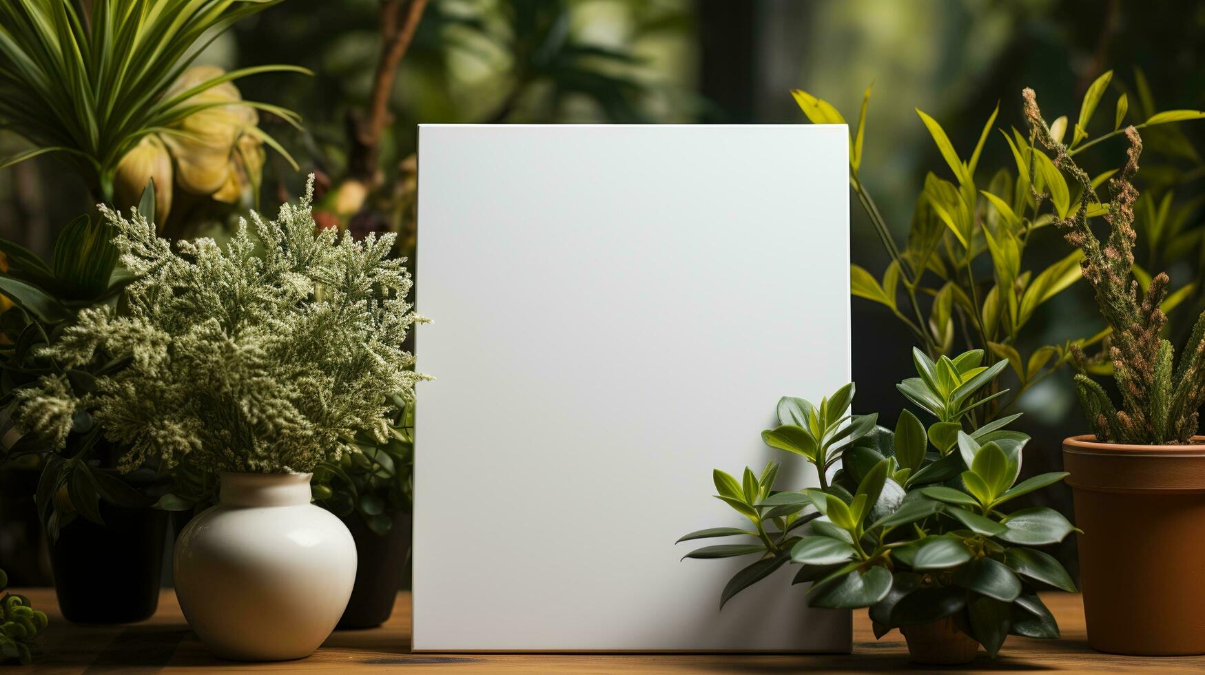 AI generated White canvas for mockup with blurred brick wall room interior photo