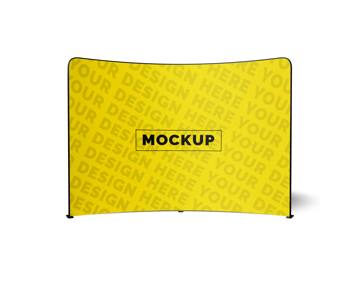 a yellow display stand mockup, wall press mockup psd