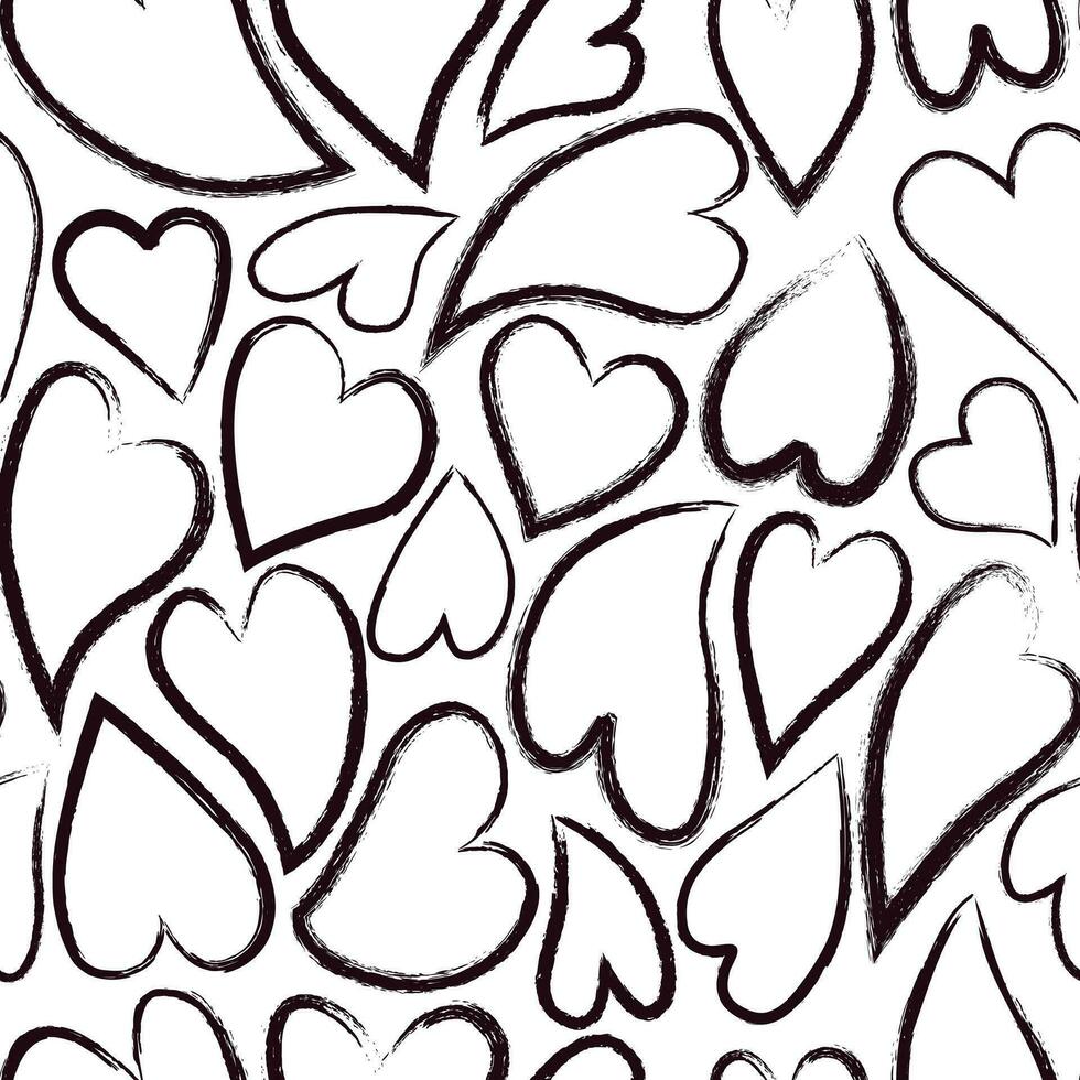 Abstract seamless pattern for Happy Valentines day. Liquid line hearts with grunge textures of black white colors. Trendy design for background, textile, packaging, wrapper, cover. vector