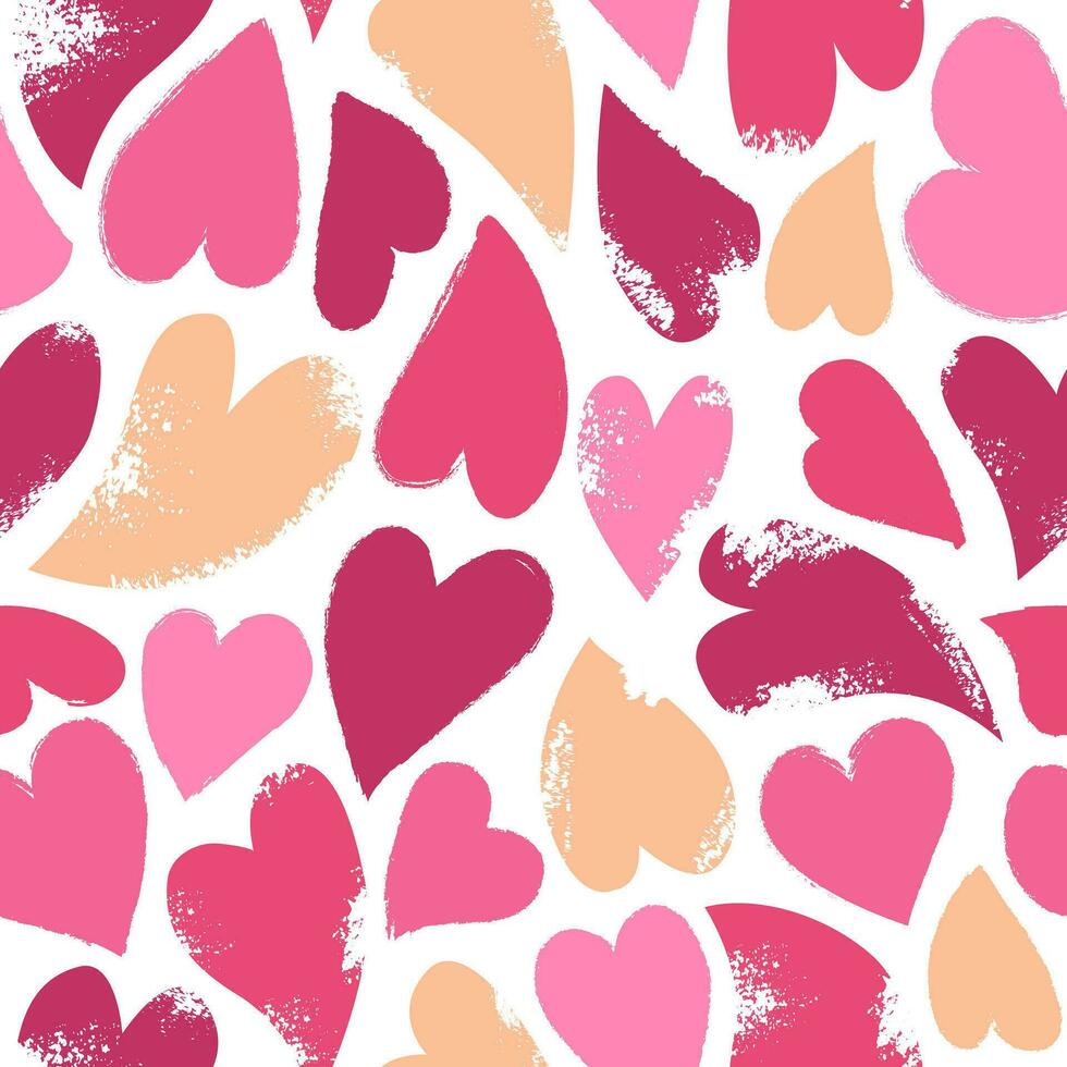 Abstract seamless pattern for Happy Valentines day. Liquid hearts with grunge texture. vector