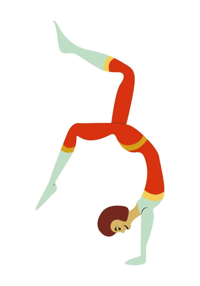 Vintage circus Gymnast girl. Actors performance. Acrobat or equilibrist, illustration.Simple flat style, isolated on white background. Circus performer. vector